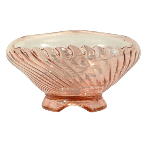 Fruit bowl serving dish ribbed swirl pink glass scalloped edge table decor - Picture 4 of 10